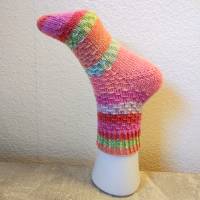 handgestrickte Socken, Größe 36/37, 6-fach Sockenwolle, orange-rosa-pink, warme Strümpfe Bild 4