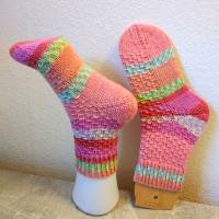 handgestrickte Socken, Größe 36/37, 6-fach Sockenwolle, orange-rosa-pink, warme Strümpfe Bild 5