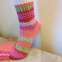 handgestrickte Socken, Größe 36/37, 6-fach Sockenwolle, orange-rosa-pink, warme Strümpfe Bild 6