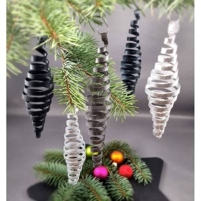 5er Set Zapfen Schwarz, Grau, Silber Christbaumschmuck