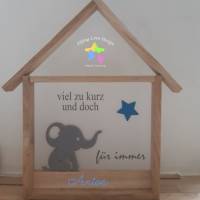 Sternenkinddeko/ Holzhaus aus Klötzchen/ Elefant mit Stern/ Dezent Minimaldeko/ Geschenk Bild 1