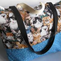 Stofftasche Katzen aus Baumwolle mit vier Henkeln Bild 1