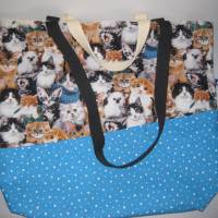 Stofftasche Katzen aus Baumwolle mit vier Henkeln Bild 2