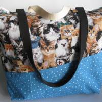 Stofftasche Katzen aus Baumwolle mit vier Henkeln Bild 4
