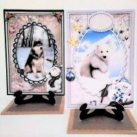 Weihnachtskarte Eisbär und Husky, 2 Stk., mit Kartenständer Tischdeko Bild 1