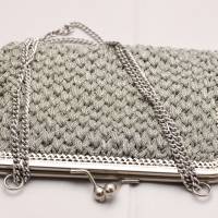 Vintage Abendtasche Tasche Schultertasche Silber Farbe gehäkelt 50er Jahre Handgemacht für Opernball Bild 1