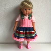 Puppenrock, Trägerrock für Puppen, für Größe ca. 48 cm, handgestrickt,Puppenkleid rosa,blau,grün,hellgelb,rot Bild 2