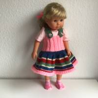 Puppenrock, Trägerrock für Puppen, für Größe ca. 48 cm, handgestrickt,Puppenkleid rosa,blau,grün,hellgelb,rot Bild 3