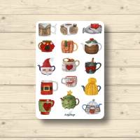Sticker Sheet, Cozy Teatime Teetassen Teekannen in Strick, Aufkleber Planner Stickers, Scrapbook Stickers Bild 1