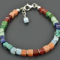 Edelstein-Armband in Regenbogenfarben mit 925er Silber, Armkettchen, bunt, Würfel, Würfelarmband, zart Bild 3