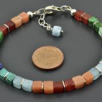 Edelstein-Armband in Regenbogenfarben mit 925er Silber, Armkettchen, bunt, Würfel, Würfelarmband, zart Bild 4