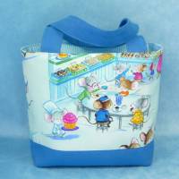 Kindertasche mit Familie Maus im Café | Kindergartentasche | Kita Tasche | Stofftasche Bild 3