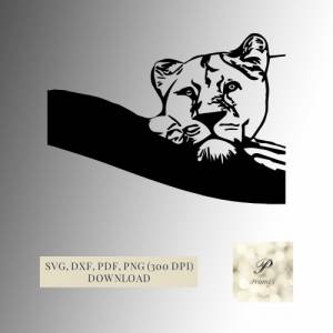 Plotterdatei Löwe SVG Datei, Sofortdownload, Löwe auf Baumstamm Design, svg, png, dxf, pdf, Bild 1