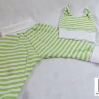 Hose Mütze Babyset Gr. 62/68 weiß grün Streifen Bild 3