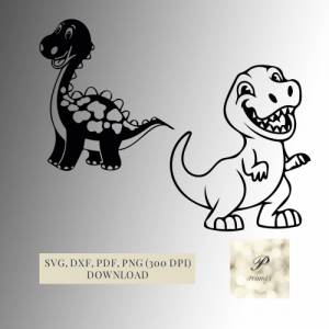 Plotterdatei Süßes Dinosaurier Set SVG Dateien für Cricut, lustige Dino Designs in den Formaten svg, png, dxf, pdf, Bild 1