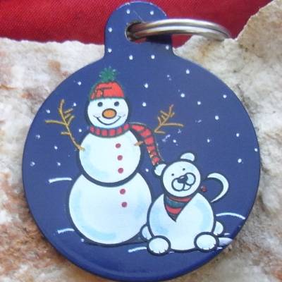 Hundemarke Schneemann mit Schneehund :) individuell gravierbar