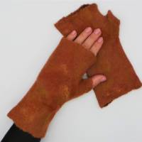 fingerlose Handschuhe für warme Hände, rostbraun aus Wolle und Seide, Armstulpen für den Winter, Stulpen Bild 1