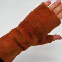 fingerlose Handschuhe für warme Hände, rostbraun aus Wolle und Seide, Armstulpen für den Winter, Stulpen Bild 2
