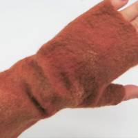 fingerlose Handschuhe für warme Hände, rostbraun aus Wolle und Seide, Armstulpen für den Winter, Stulpen Bild 3