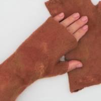 fingerlose Handschuhe für warme Hände, rostbraun aus Wolle und Seide, Armstulpen für den Winter, Stulpen Bild 4