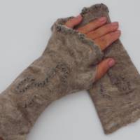 fingerlose Handschuhe für warme Hände, rostbraun aus Wolle und Seide, Armstulpen für den Winter, Stulpen Bild 7