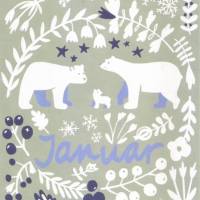 10 Postkarten, Monatskarte Januar mit Eisbärenfamilie Bild 1