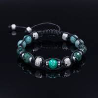 Herren Armband aus Edelsteinen Smaragd Malachit Amazonit und Hämatit mit Knotenverschluss, Makramee Armband, 8 mm Bild 1