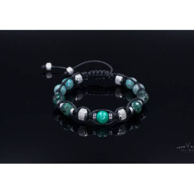 Herren Armband aus Edelsteinen Smaragd Malachit Amazonit und Hämatit mit Knotenverschluss, Makramee Armband, 8 mm