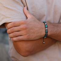 Herren Armband aus Edelsteinen Smaragd Malachit Amazonit und Hämatit mit Knotenverschluss, Makramee Armband, 8 mm Bild 2