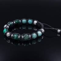 Herren Armband aus Edelsteinen Smaragd Malachit Amazonit und Hämatit mit Knotenverschluss, Makramee Armband, 8 mm Bild 6