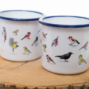Frühstücks-Emaille-Tasse, Geschenk Tasse mit heimischen Vögeln, Kaffeetasse, Geschenk Bild 1