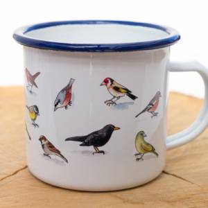 Frühstücks-Emaille-Tasse, Geschenk Tasse mit heimischen Vögeln, Kaffeetasse, Geschenk Bild 3