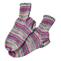 handgestrickte Socken für Erwachsene, Größe 37/38 - rosa gestreift Bild 1