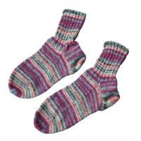 handgestrickte Socken für Erwachsene, Größe 37/38 - rosa gestreift Bild 2