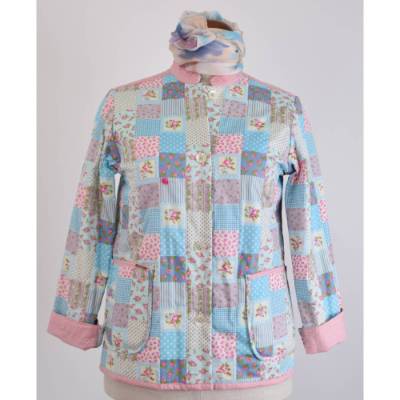 Damen Wende Steppjacke | Patchwork Druck in Pastell Farbtöne |
