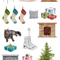 Sticker Sheet, gemütliche Weihnachten mit Kaminen, Aufkleber Planner Stickers, Scrapbook Stickers Bild 2