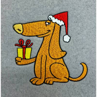 Stickdatei Weihnachtshund "Charlie" für den 10x10 cm Rahmen in Vollstick und Kontur