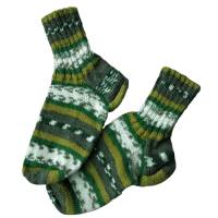 handgestrickte Socken für Erwachsene, Größe 37 - olive grün weiß gestreift Bild 2