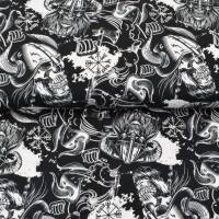 Rest 1,09m French Terry Sweatdruck Sommersweat-Viking Skull-schwarz weissTotenköpfe limited Edition Jungs Männerstoff Bild 1