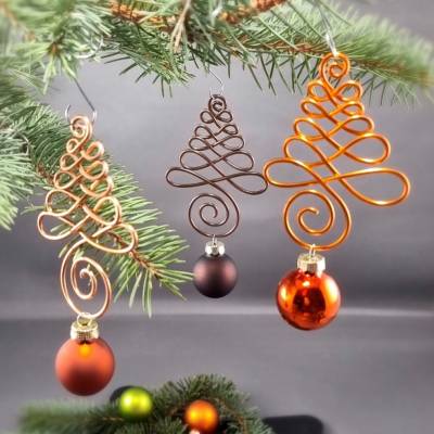 3er Set Braun Orange Kupfer Christbaumschmuck
