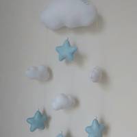 Baby Mobile mit Mond, Wolken und Sternchen aus Filz - Geschenk zur Geburt - andere Farben möglich - personalisierbar Bild 1
