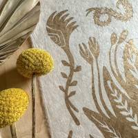 Linoldruck Dornige Blume - Gold auf Weiß Bild 2