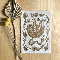 Linoldruck Dornige Blume - Gold auf Weiß Bild 4