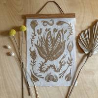 Linoldruck Dornige Blume - Gold auf Weiß Bild 6