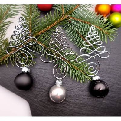 3er Set , Silber und Grau Christbaumschmuck