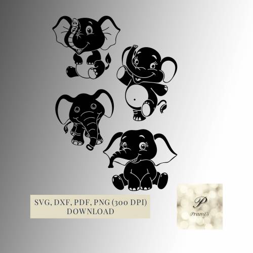 Plotterdatei Elefanten Bundle SVG Dateien für Cricut, süße Elefanten Designs in den Formaten svg, png, dxf, pdf, tolle M