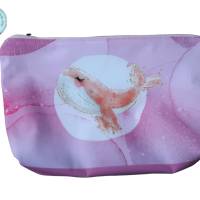 Kosmetiktäschchen mittel - Schminktäschchen aus Softshell - Wale rosa weiß Bild 1