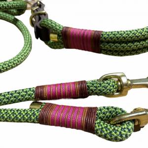 Hundeleine und Halsband Set, beides verstellbar, grün, fuchsia, Leder und Schnalle, 10 mm Stärke von AlsterStruppi Bild 3
