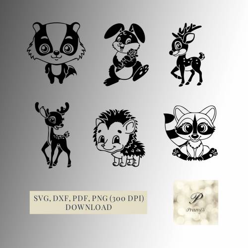 Plotterdatei Set Waldtiere SVG Dateien für Cricut, Süße Waldtiere  Digital Download, Reh, Hirsch, Waschbär, Dachs, Igel,