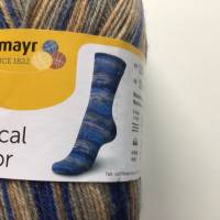 Sockenwolle mit Muster, 100g, 4-fädig, Strumpfwolle 4-fach, blau, beige, grau Bild 5